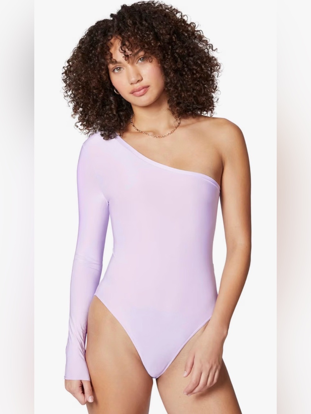 Glow Up Glossy Days One Sleeve Asymmetric Bodysuit NWT in Soft Millie Lavender